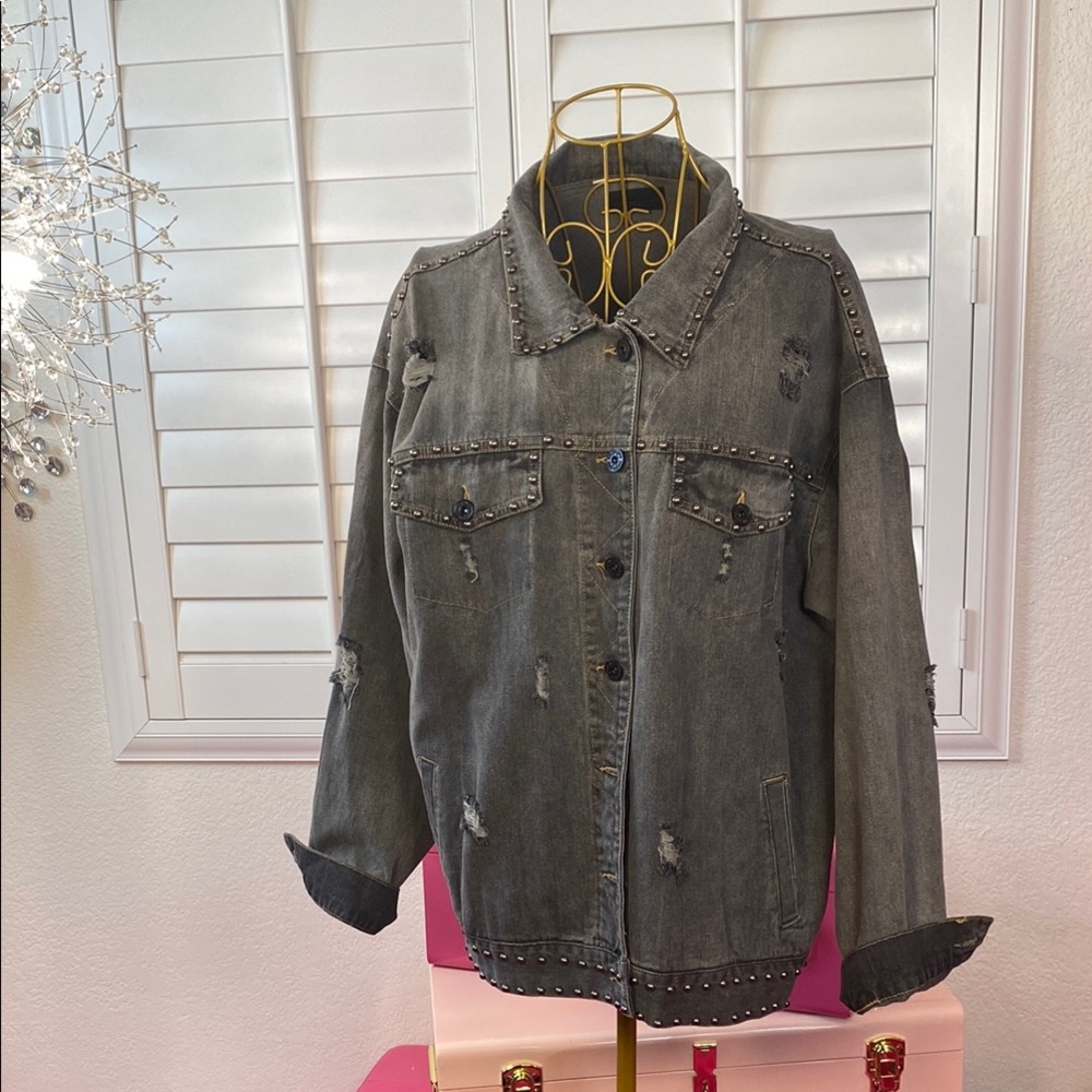 Distressed Studded Denim Jacket